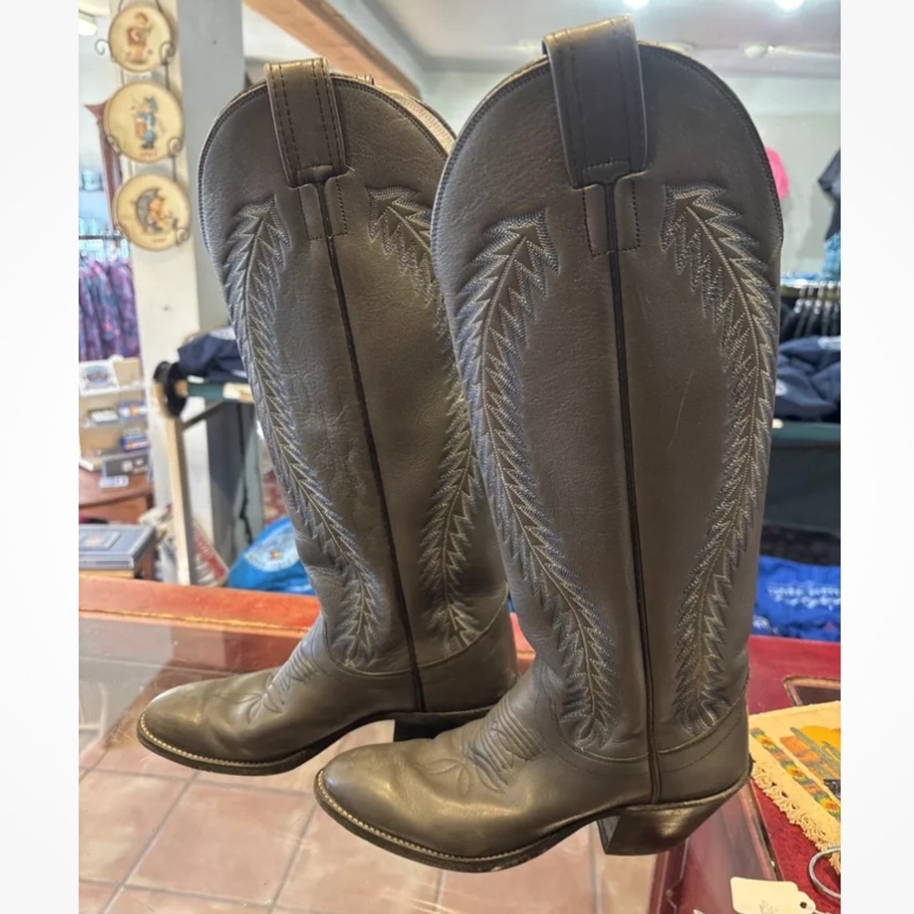 Olathe Vintage Gray Leather Tall Western Cowboy Boots size 6